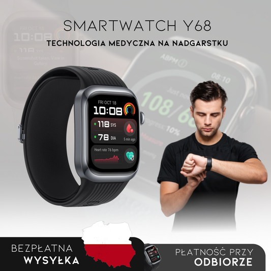 Smartwatch Y68 - Zegarek Inteligentny do Mierzenia Cukru we Krwi