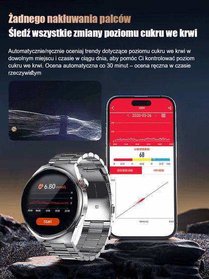 Smartwatch Y68 – Zegarek do pomiaru poziomu cukru we krwi ze stalowym paskiem